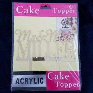 Cake Topper Mr. & Mrs. Miller ACRYLIC gold Birthday Wedding anniversary reunion